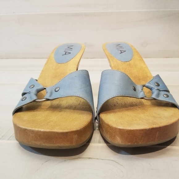 {7} MIA Y2K Retro Wooden Leather Slide On Sandals - Picture 3 of 8